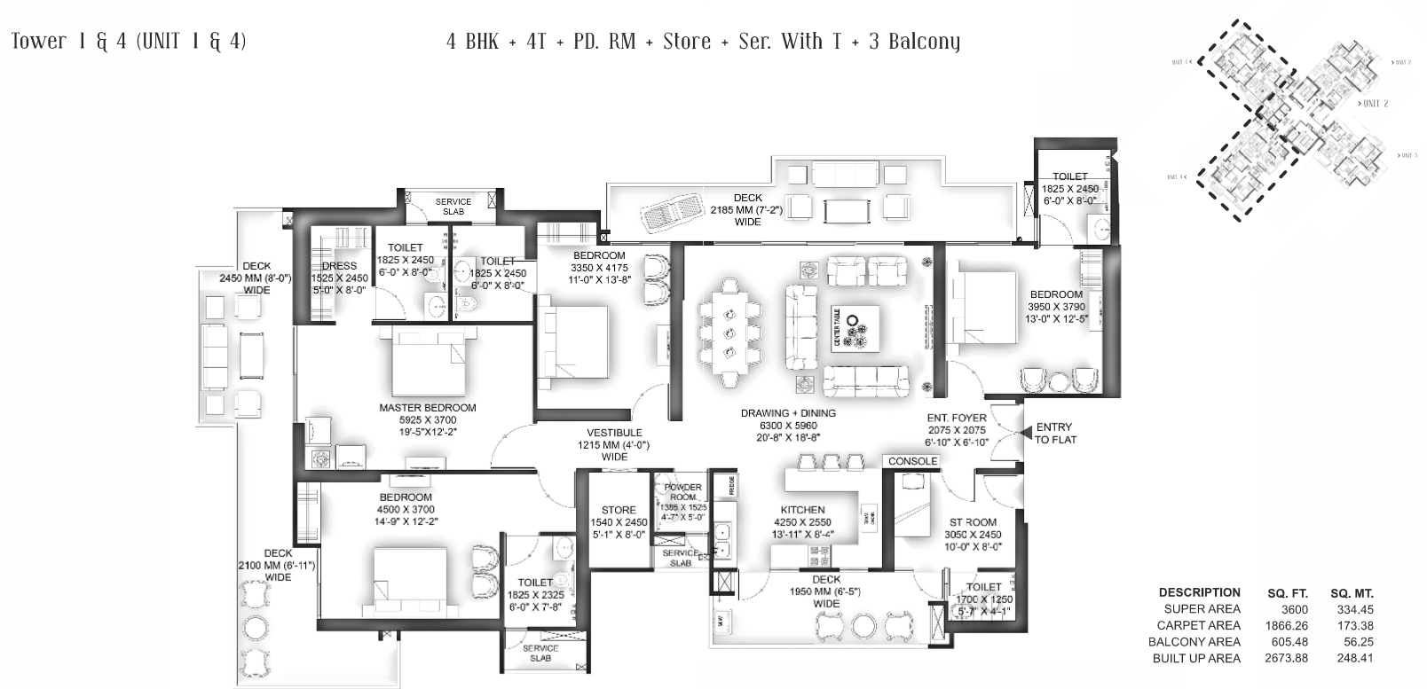 4 BHK + 4T + Powder Room floor plan at VVIP Addresses