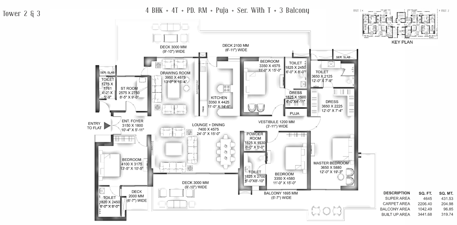 4 BHK + 4T + Puja Room floor plan at VVIP Addresses Greater Noida West