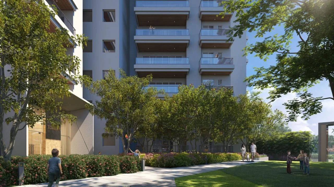 Landscaped gardens at VVIP Addresses Greater Noida West